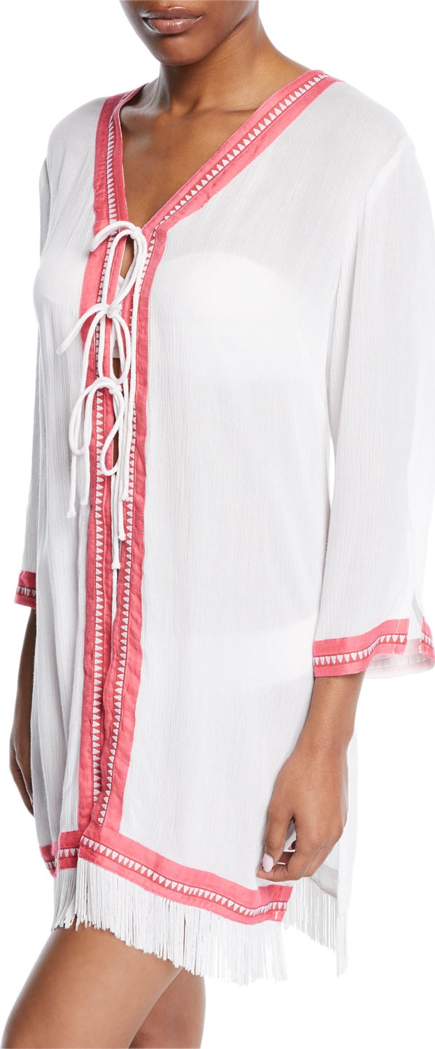Letarte Tie-Front Fringe Coverup Tunic