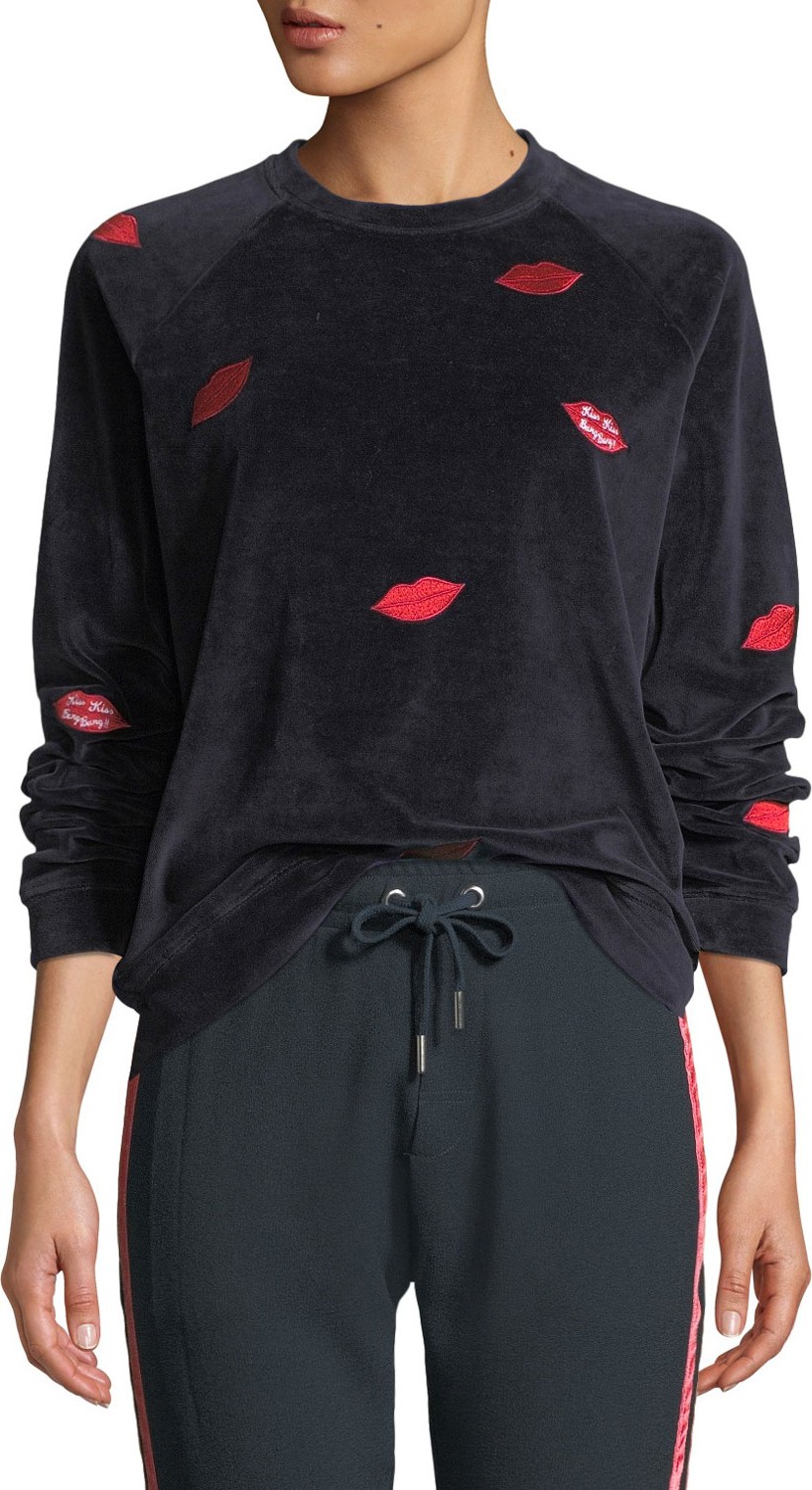 Zoe Karssen Lips Velour Pullover Crewneck Sweatshirt