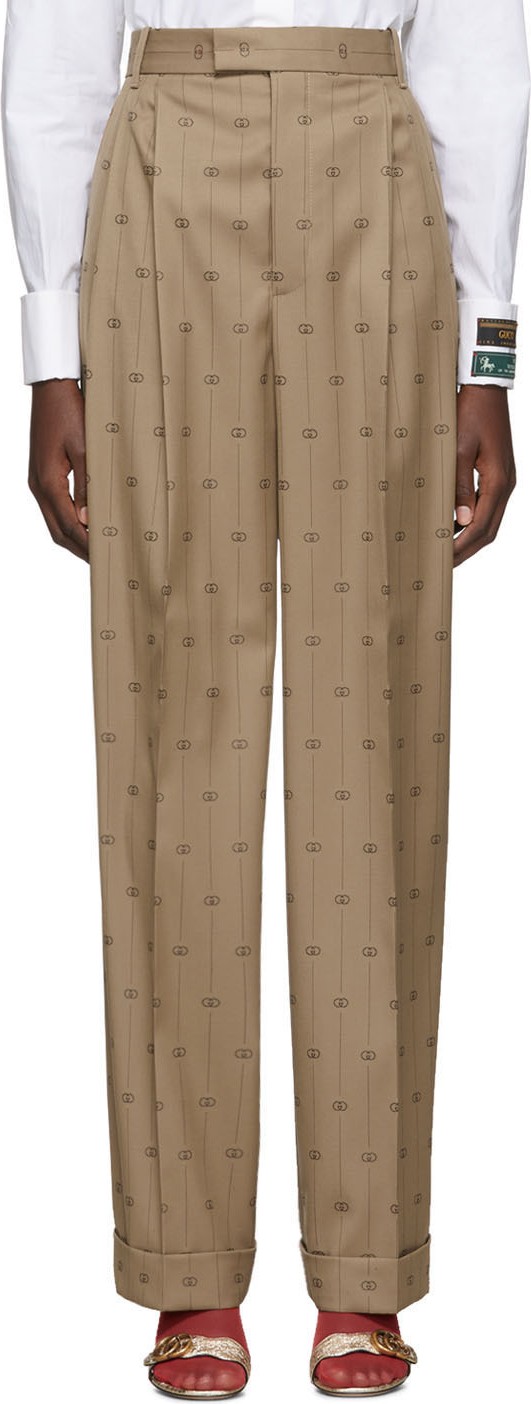 Gucci Beige Pinstripe GG Trousers