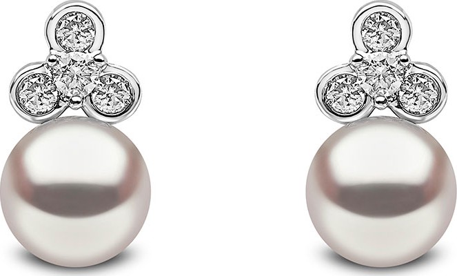 Yoko London 18k White Gold Pearl & Diamond Trio Stud Earrings