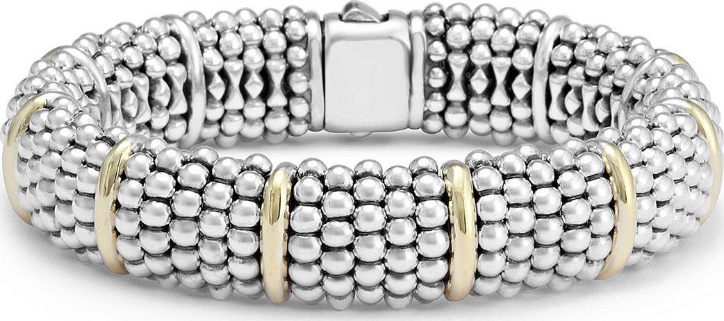 LAGOS Silver Caviar Oval Bracelet with 18k Gold, 15mm
