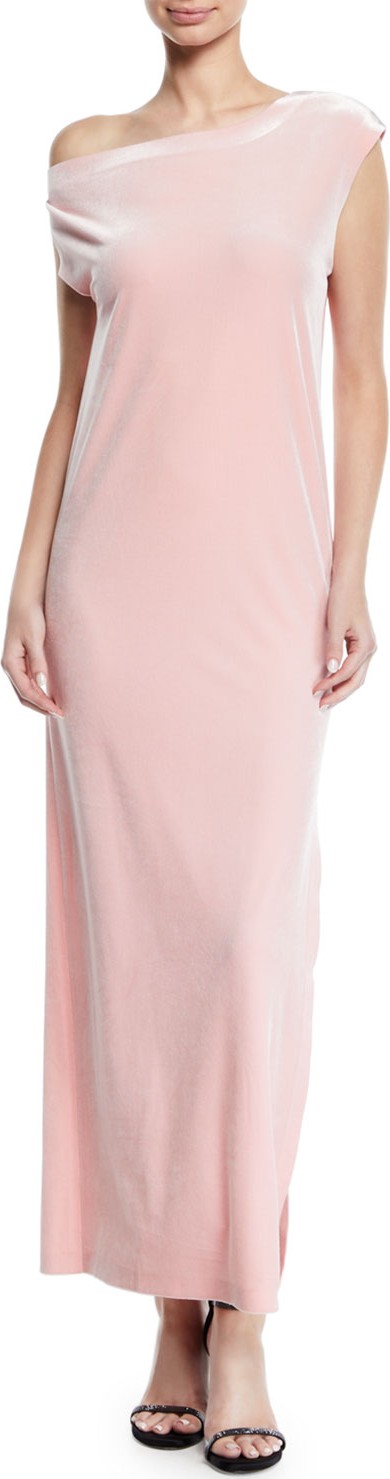 Norma Kamali Velvet Drop-Shoulder Dress, Dusty Pink