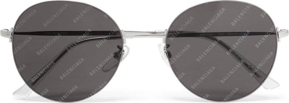 Balenciaga Round-Frame Silver-Tone Logo-Print Sunglasses