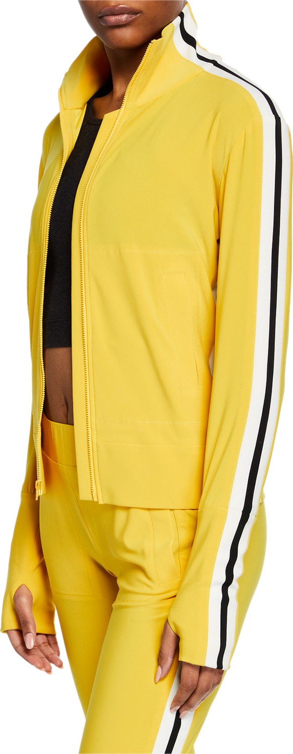 Norma Kamali Zip-Front Turtleneck Jacket with Striped Sides Norma Kamali Zip-Front Turtleneck Jacket with Striped Sides