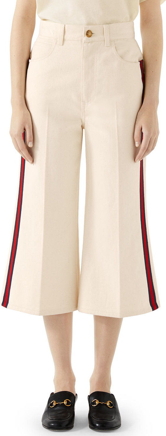 Gucci Washed Cotton Web-Trim Culotte Trousers