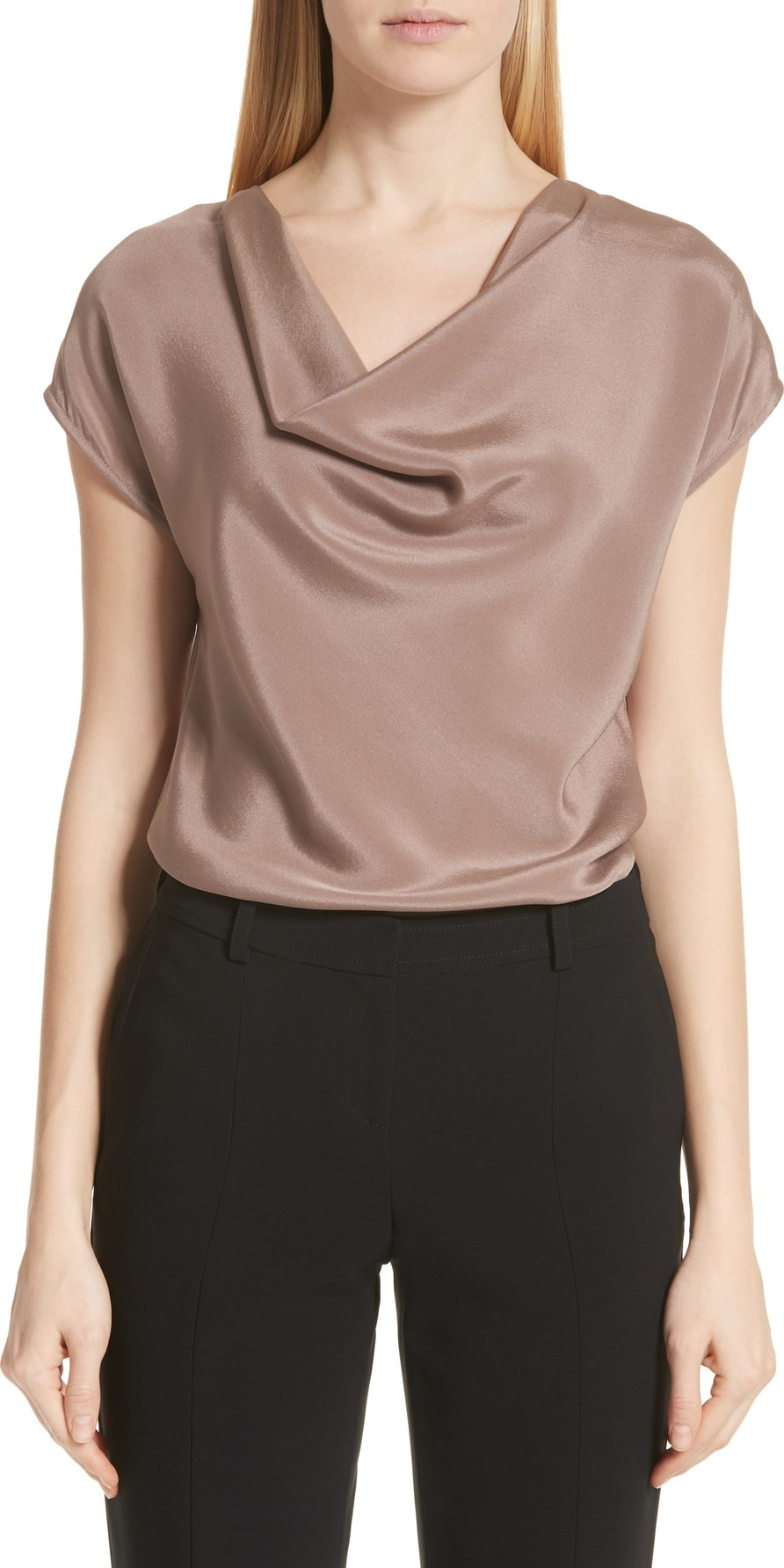 St. John Drape Neck Stretch Crêpe de Chine Blouse