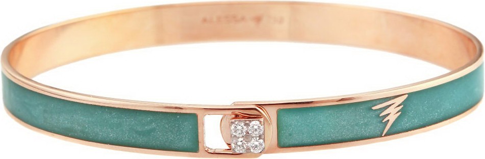 Alessa Jewelry Spectrum 18k Rose Gold Paint & Diamond Bangle, Teal, Size 16