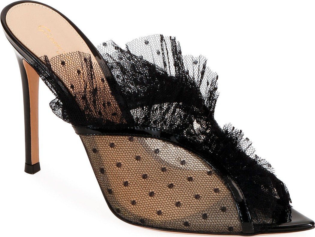 Gianvito Rossi Mesh Pois Open-Toe Mules