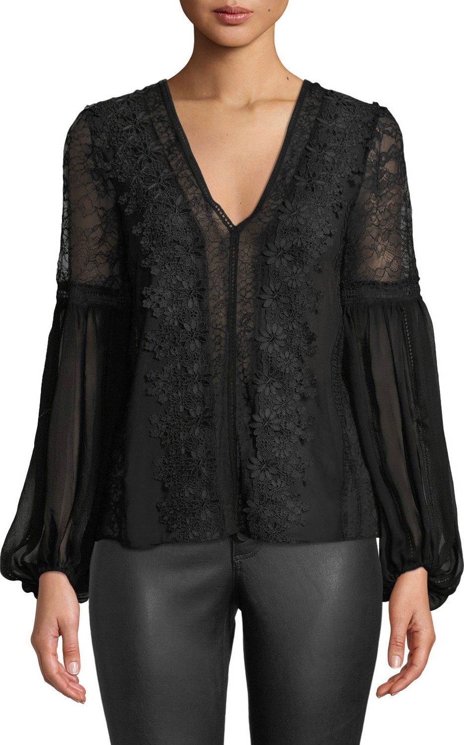 Alice + Olivia Brea Exaggerated Blouson-Sleeve Blouse