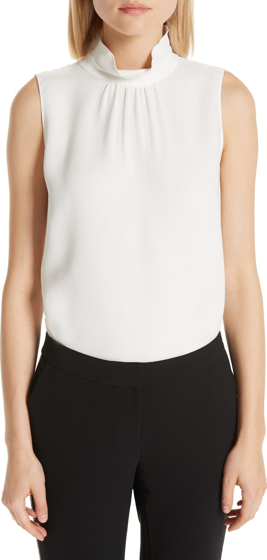 Lafayette 148 New York Didi Silk Ruffle Neck Blouse