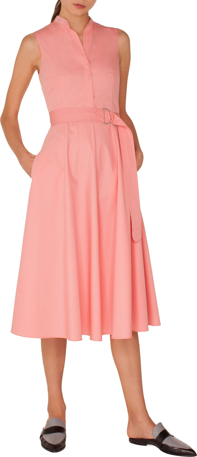 Akris Punto Sleeveless Button-Front Belted A-Line Cotton Midi Dress