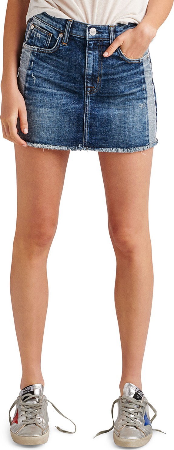 Hudson Viper Studded Raw-Edge Denim Mini Skirt