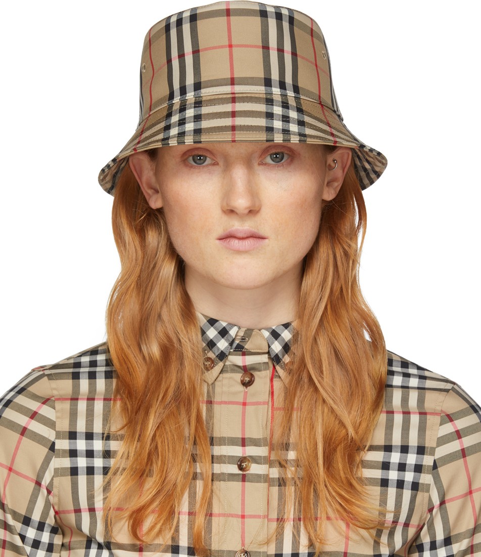 Burberry London England Beige Check Bucket Hat
