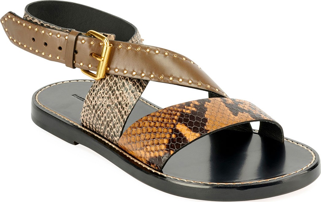 Isabel Marant Juzee Flat Snake-Print Crisscross Sandals