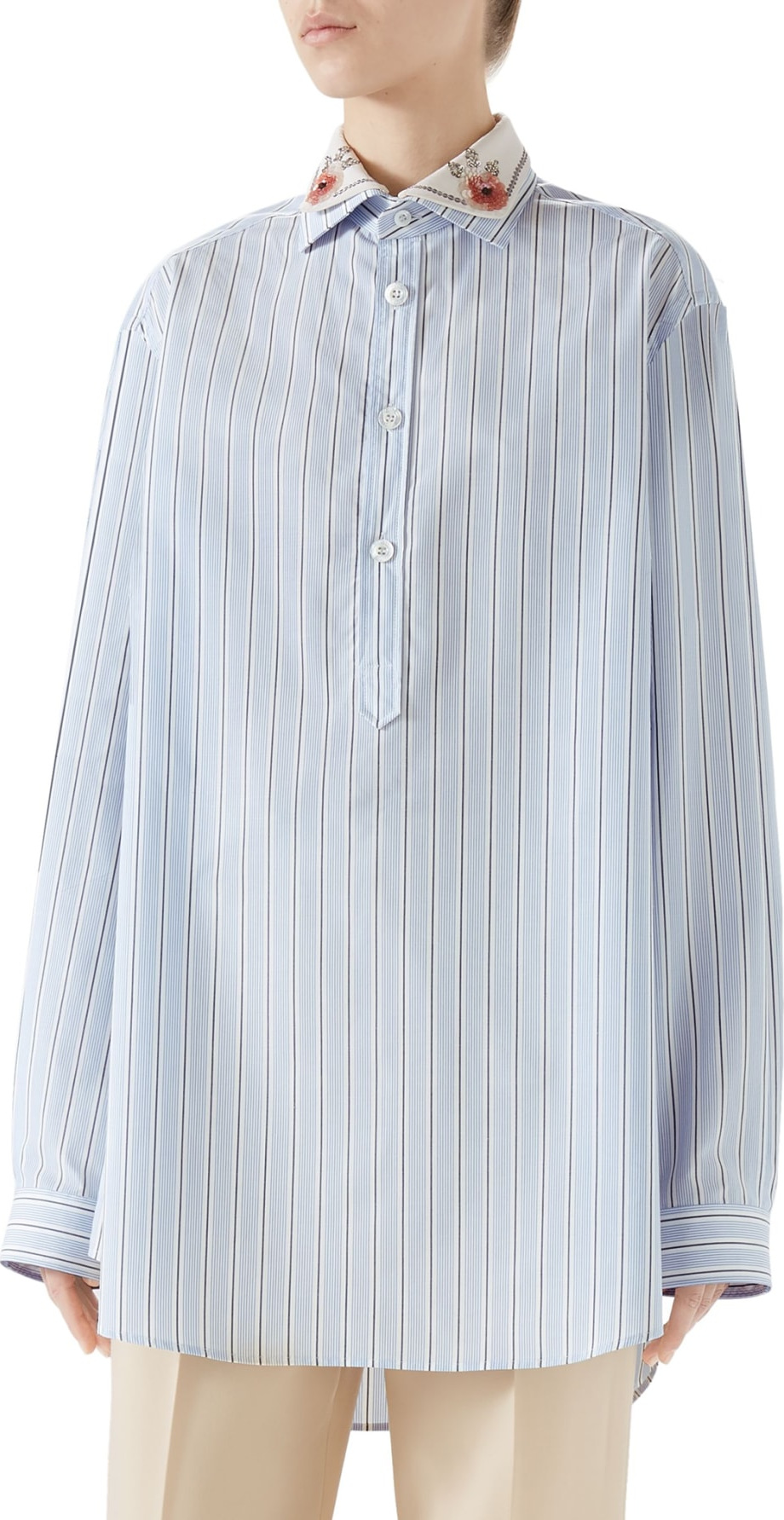 Gucci Cotton Poplin Top with Detachable Embroidered Collar