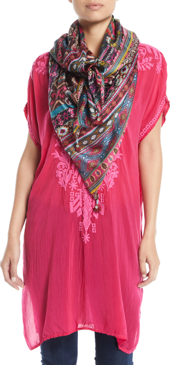 Johnny Was Emilia Graphic-Print Silk Scarf