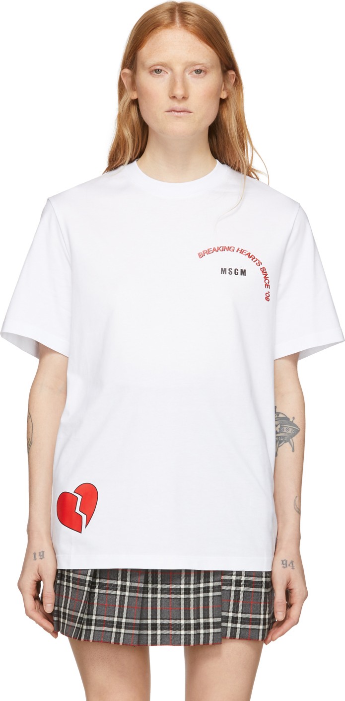 MSGM White Broken Heart T-Shirt