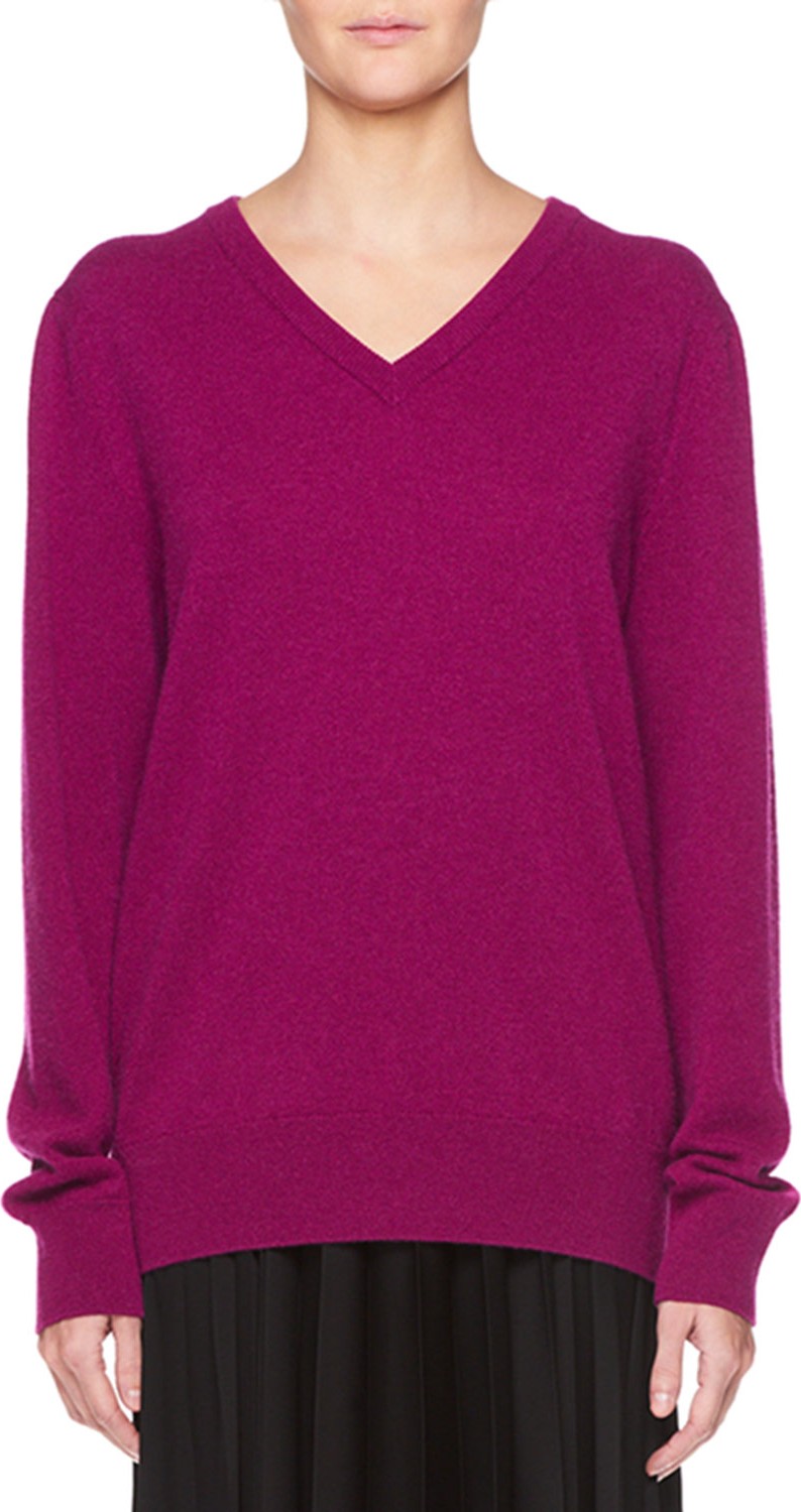 THE ROW Maley V-Neck Long-Sleeve Cashmere-Blend Sweater