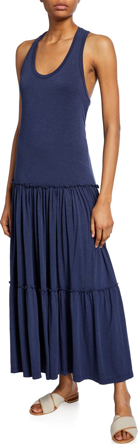 SUNDRY Scoop-Neck Racerback Tiered Stretch-Cotton Maxi Dress