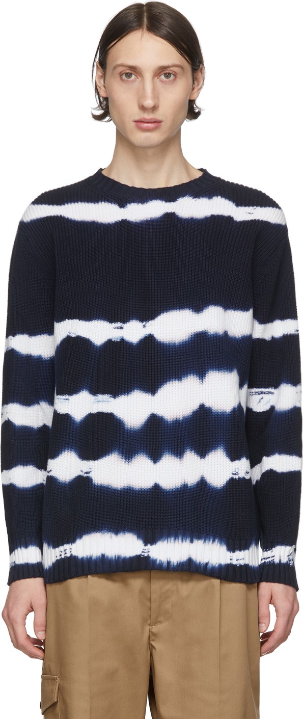 MSGM Blue Tie-Dye Stripes Sweater