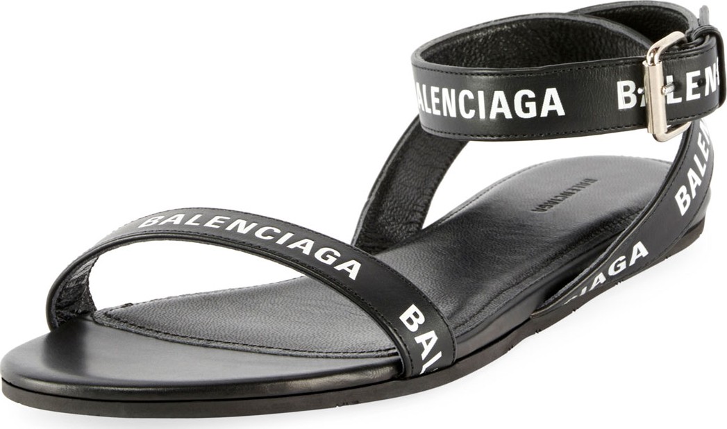 Balenciaga Logo Flat Leather Sandals