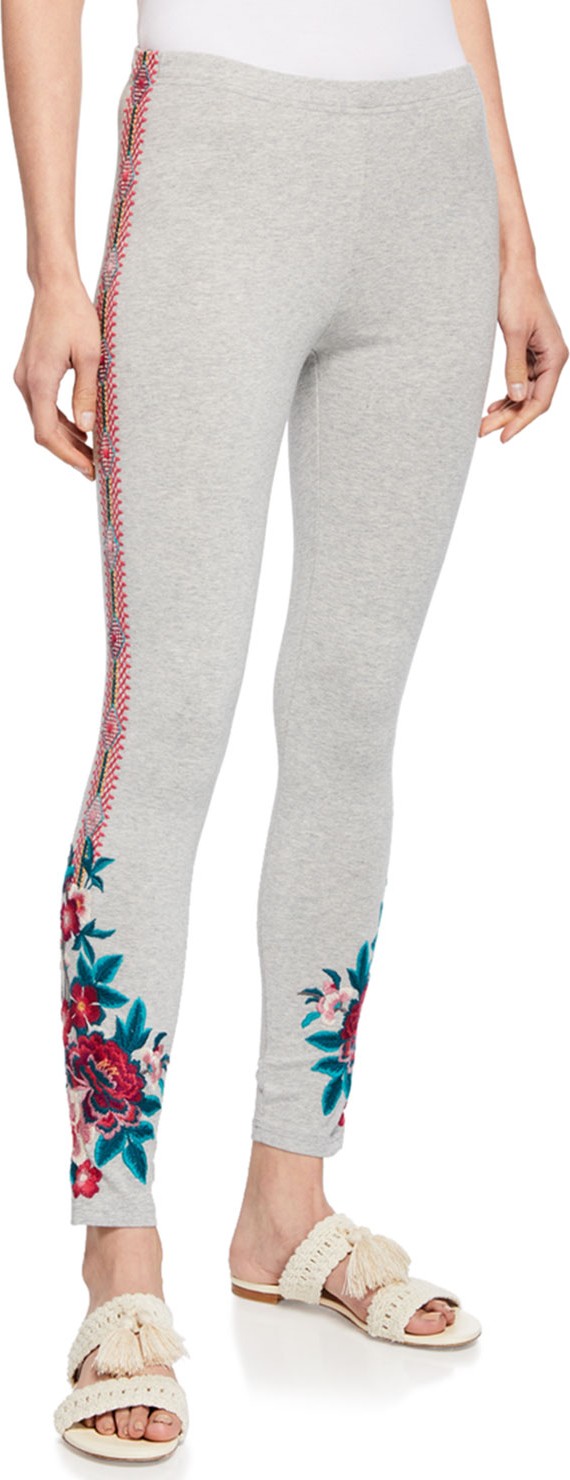 Johnny Was Annaliesse Floral-Embroidered Leggings
