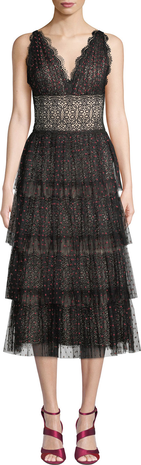 Catherine Deane Lala Midi Dress w/ Tiered Tulle Skirt