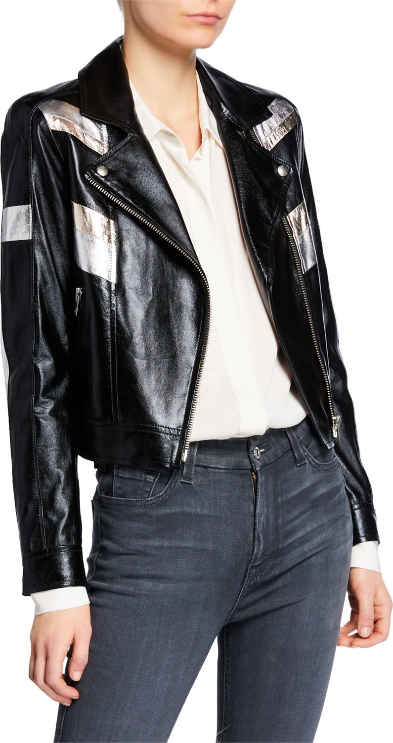 IRO Izquier Metallic Stripe Leather Moto Jacket