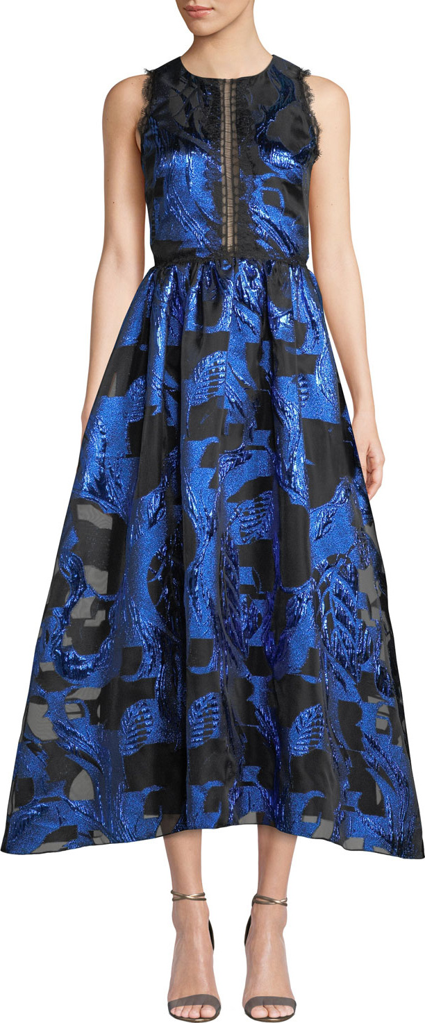 Marchesa Notte Fil Coupe & Lace Cutout Dress