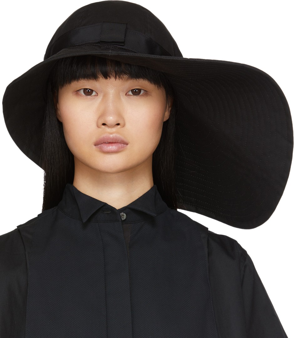Sacai Black Wide Brim Beach Hat