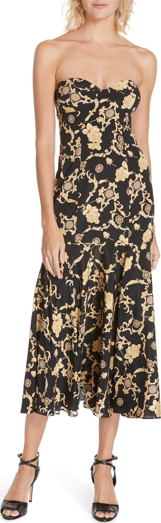 Veronica Beard Annika Floral Print Strapless Stretch Silk Dress