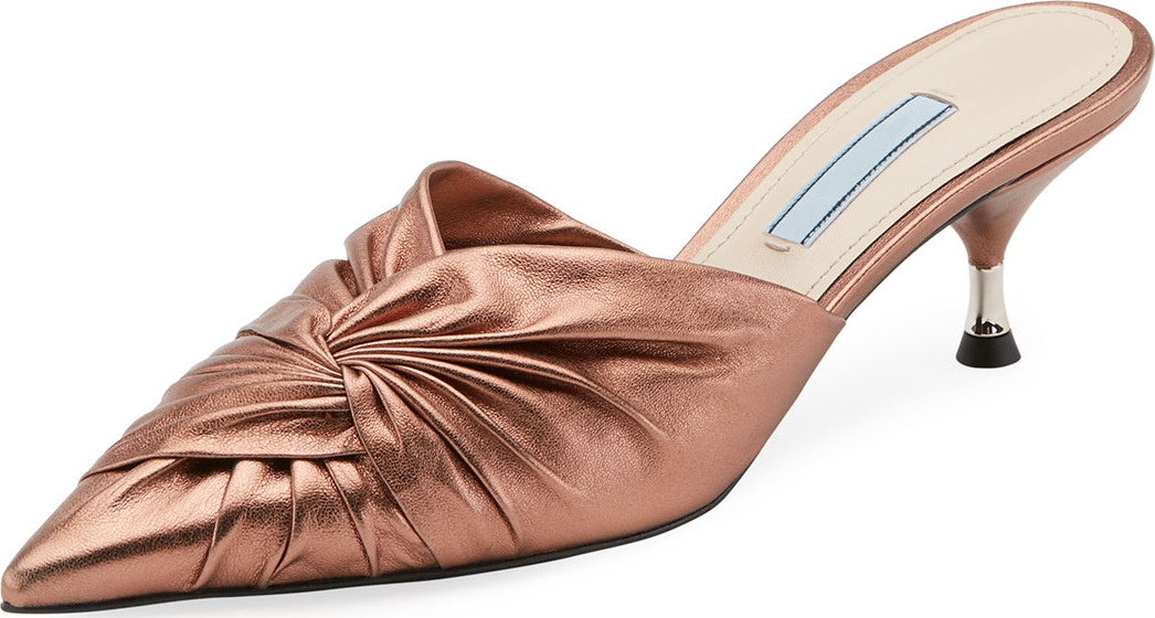Prada Low-Heel Metallic Leather Twist Mule