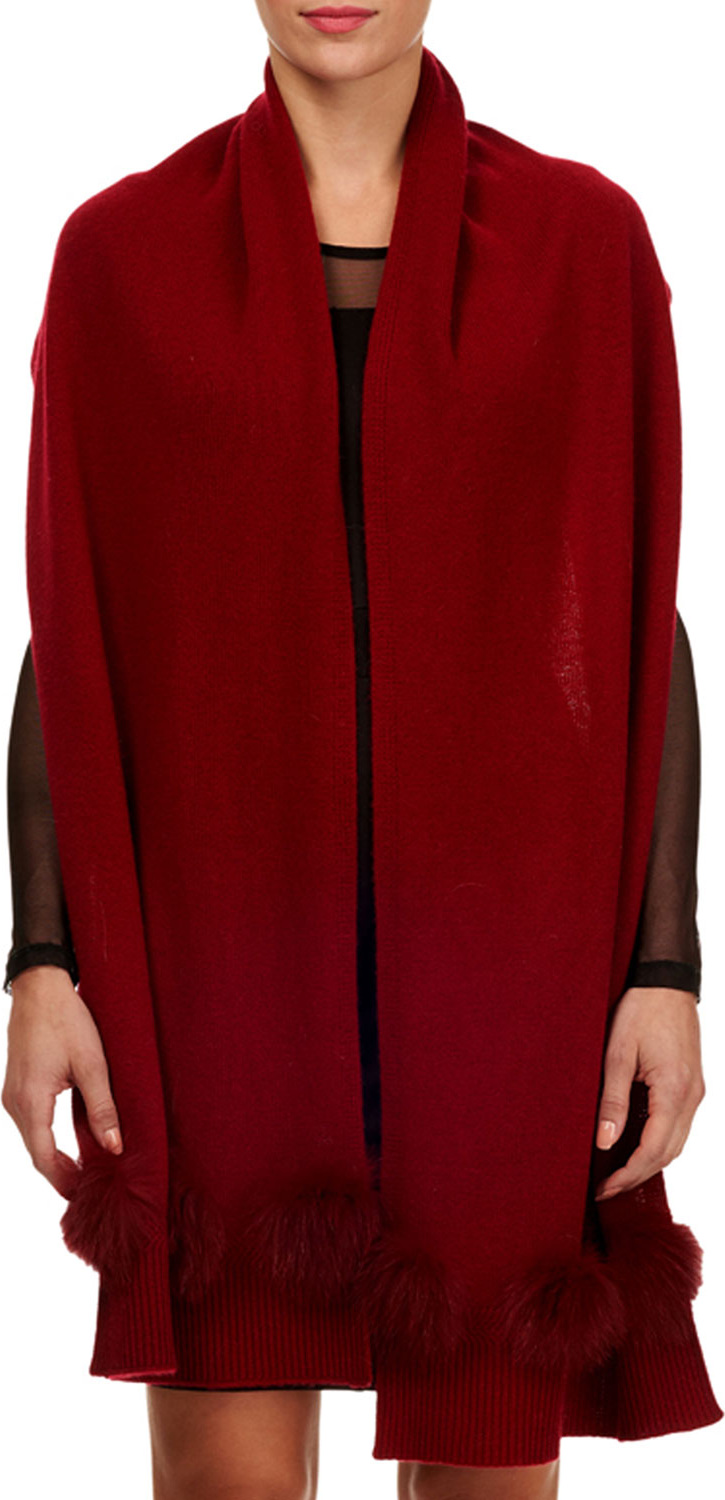 Gorski Knit Cashmere Stole w/ Fur Pompoms