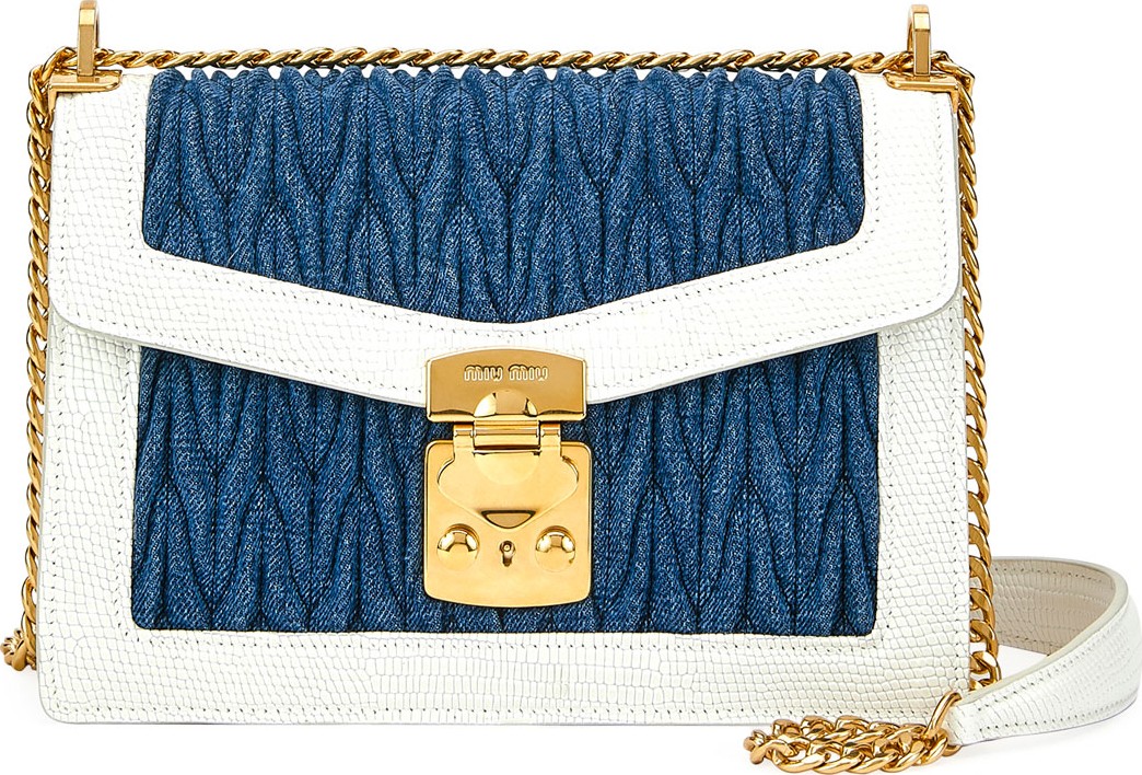 Miu Miu Denim Matelasse Flap Shoulder Bag