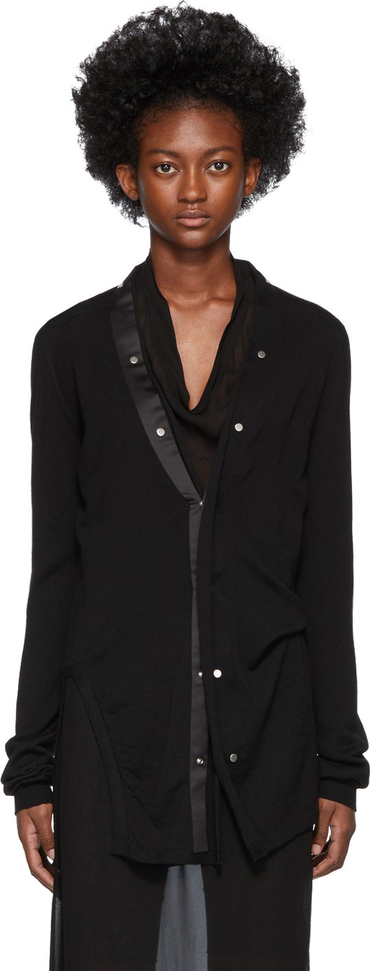 Rick Owens Black Wool Snap Cardigan