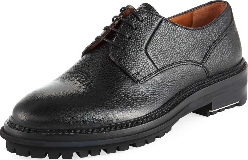 Lanvin Men's Grained Leather Lug-Sole Derby Shoes