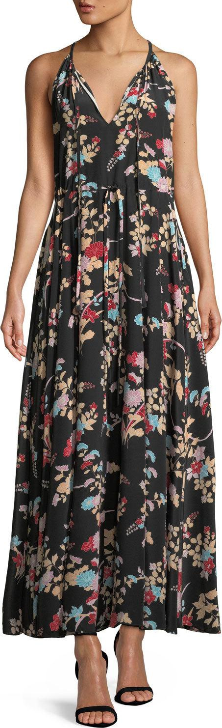 DIANE von FURSTENBERG Keyhole Halter Tie-Waist Floral Maxi Dress