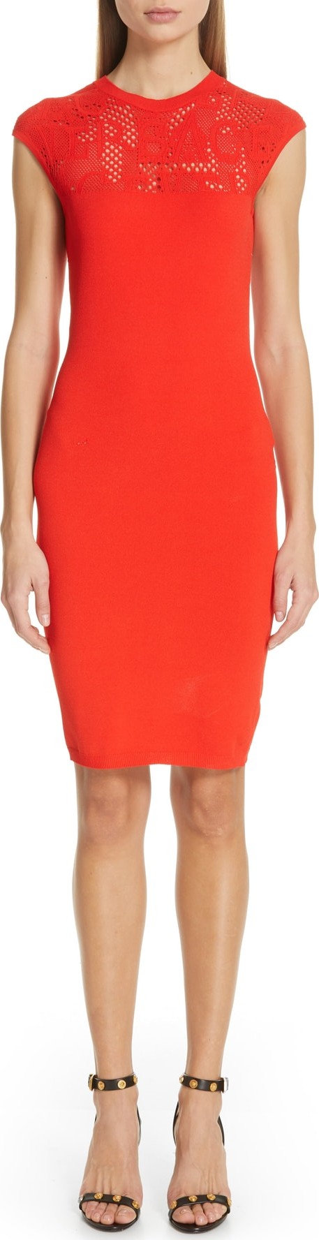 Versace First Line Versace Logo Mesh Panel Body-Con Dress