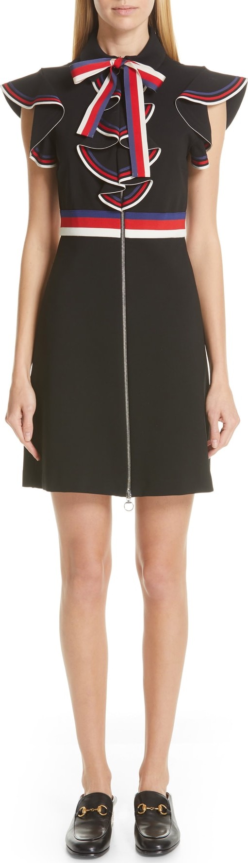 Gucci Sylvie Web Ruffle Stretch Jersey Dress