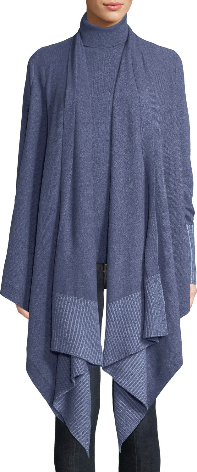 Lafayette 148 New York Cozy Cashmere Cascade Cardigan w/ Asymmetric Hem