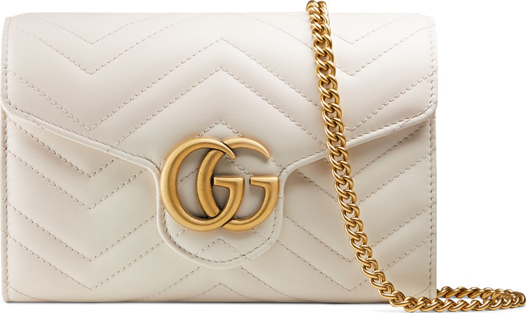Gucci GG Marmont Chevron Quilted Leather Flap Wallet on a Chain