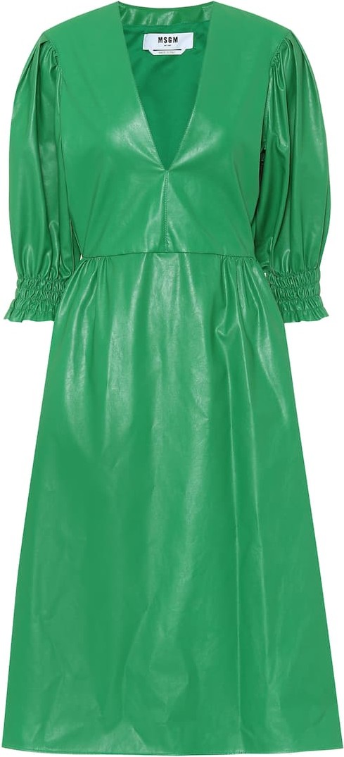 MSGM Faux-leather midi dress