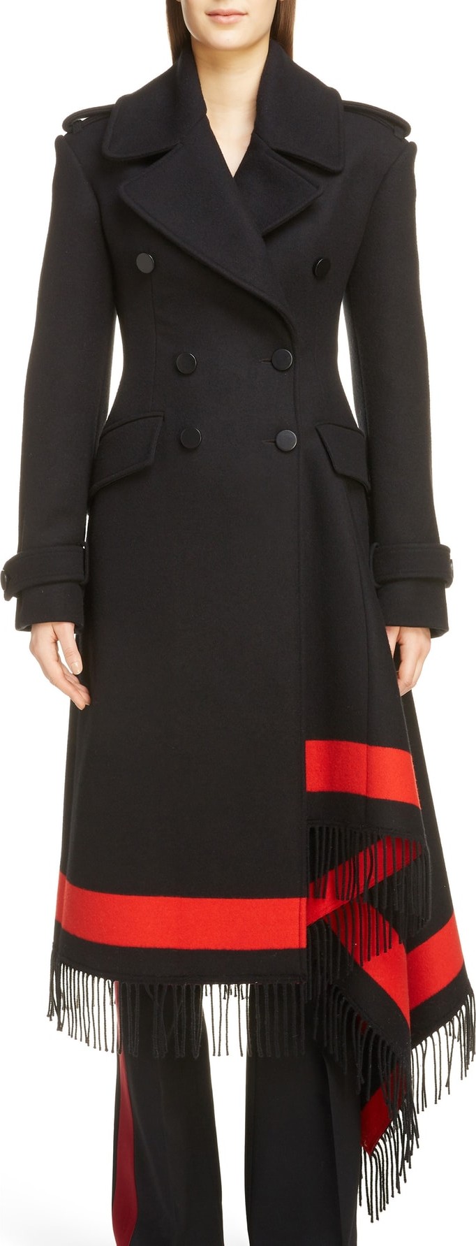 Alexander McQueen Scarf Hem Wool & Cashmere Blend Coat
