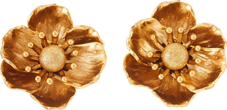 Oscar De La Renta Poppy Flower Clip-On Earrings