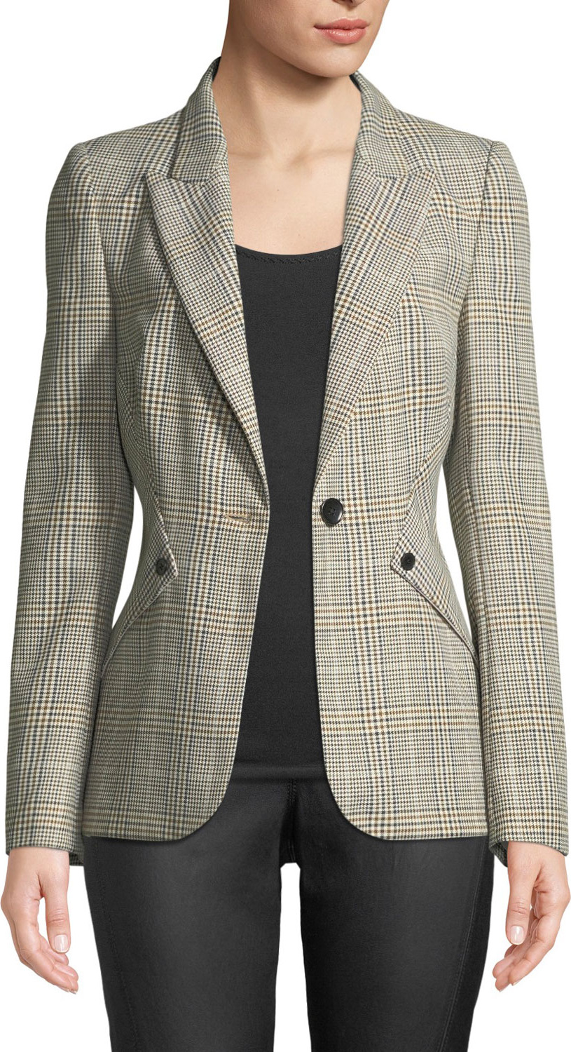 Elie Tahari Allegra Glen Plaid One-Button Jacket