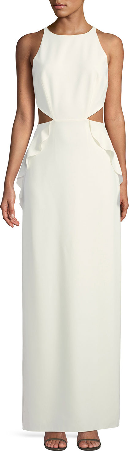 HALSTON HERITAGE Sleeveless Ruffle Gown w/ Cutout