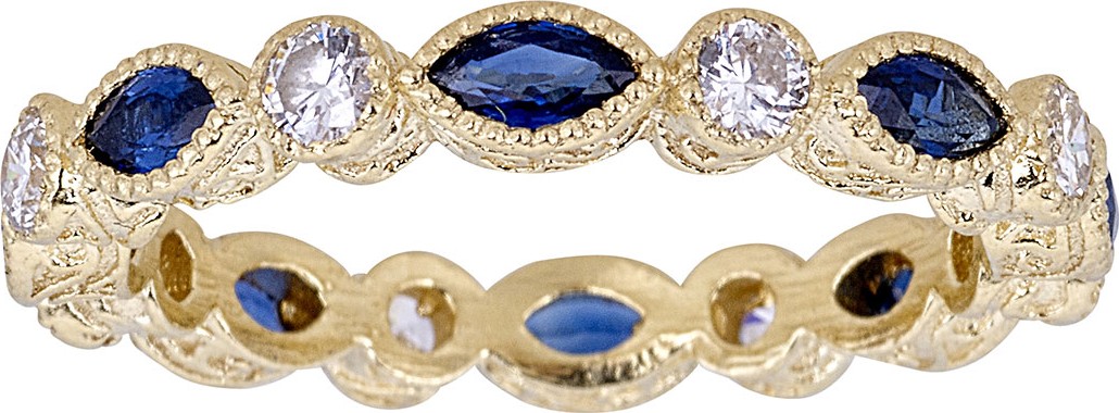 Tanya Farah 18K Art Nouveau Blue Sapphire & Diamond Stack Ring, Size 6