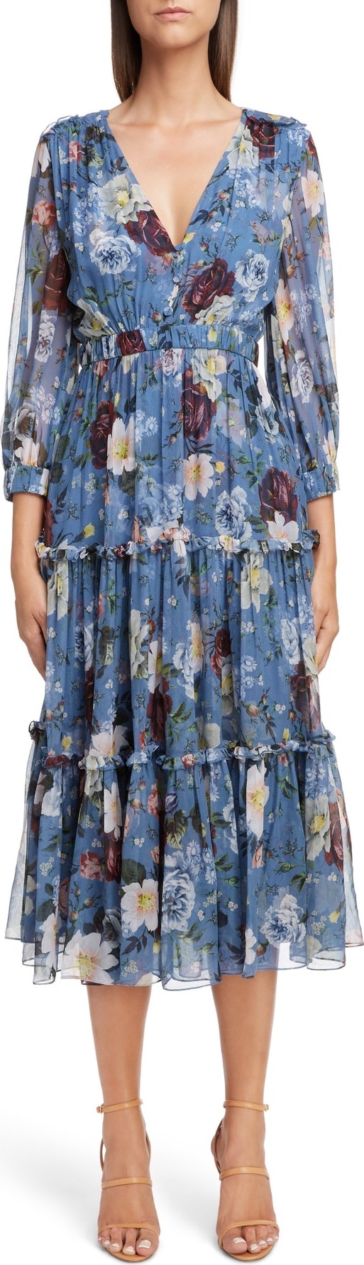 Erdem Floral Silk Tiered Midi Dress