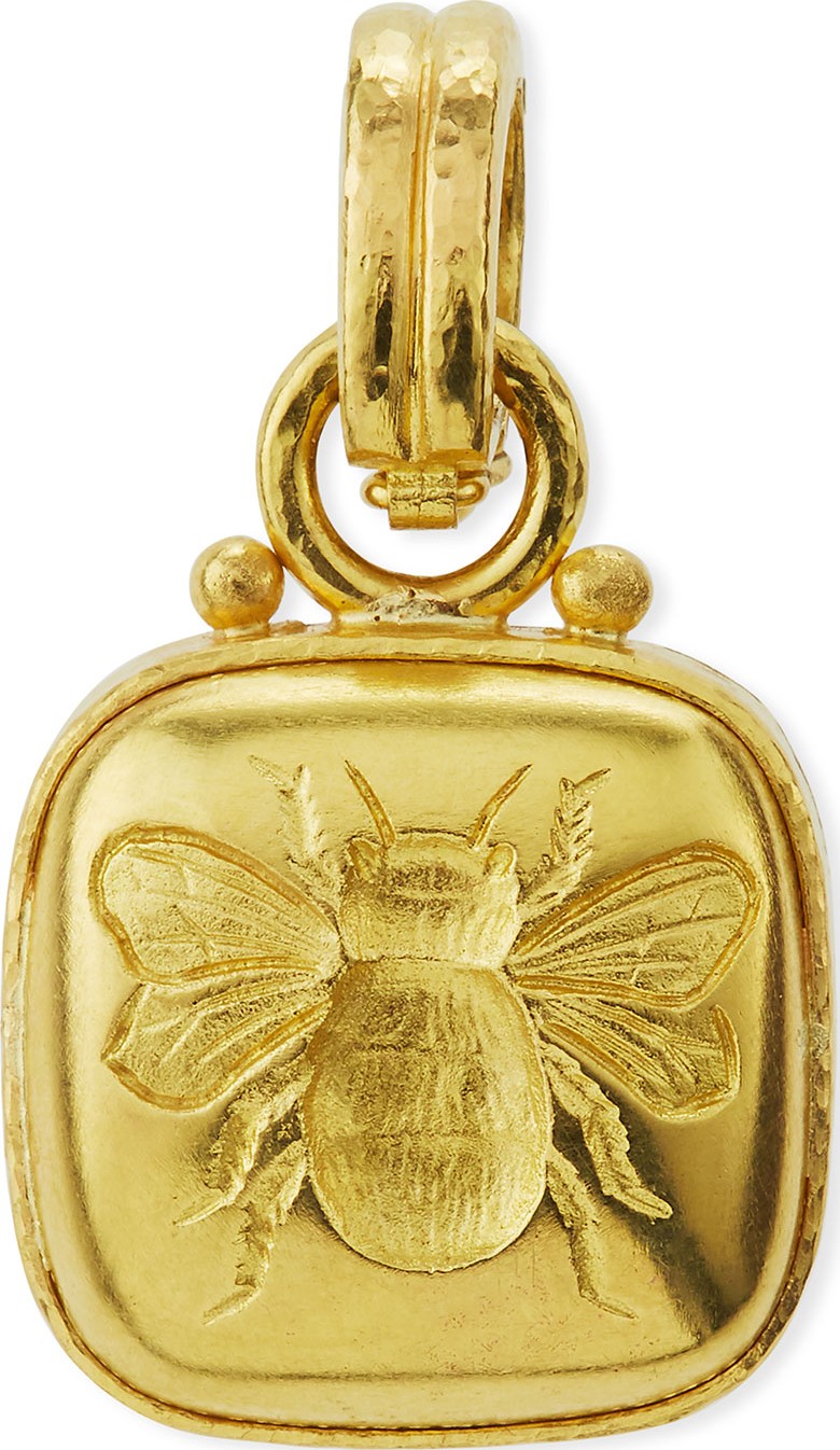 Elizabeth Locke 19k Cushion Gold Bee Pendant