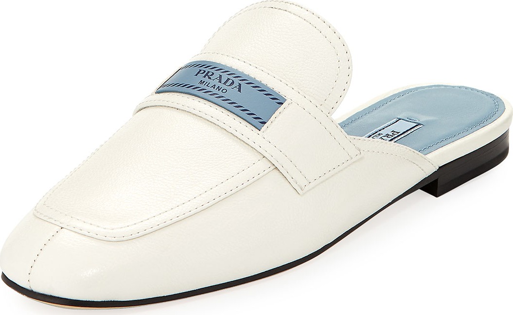 Prada Leather 10mm Mule Loafer with Logo